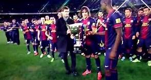 Alex Song and the La Liga Trophy Barcelona 2013 champions