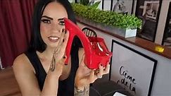 Rose Tries Transparent Red 6 Inch High Heel Platform Mule Slide On Shoes With Black Stockings