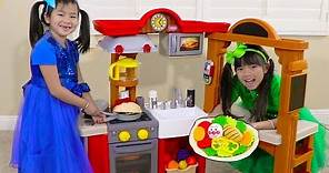 Jannie & Emma Pretend Play w/ Kitchen Restaurant Cooking Kids Toys