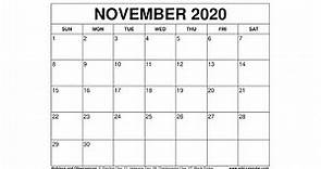 Free Printable November 2020 Calendar - Wiki-Calendar.Com