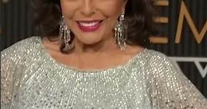Joan Collins, 90, Sparkles On the Emmys 2024 Red Carpet in Blue Sequined Gown