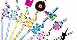 80s Party Decor Retro Straw Hip Hop Theme 80s Party Silly Drinking Straws I Love 80s Radio Boombox Mobile Phone Straw Decorations for Kids Adults 80s Party Favors, 8 Colors and Styles (24 Pcs)