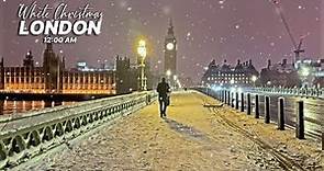 Midnight Snowfall in Westminster, London - 4K Walking tour of London in the Winter Snow