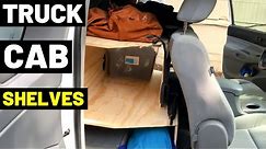 TRUCK CAB SHELVES STORAGE! (Custom Truck Access Cab Wooden Shelves/Toyota Tacoma '10 DIY Storage)