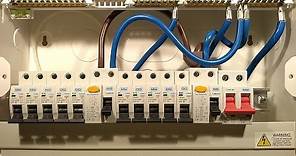 A look inside a British home electrical panel.