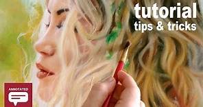 HOW TO PAINT CURLY OMBRE HAIR + WOMAN'S FACE IN PROFILE - Annotated Oil Painting Demo Tutorial