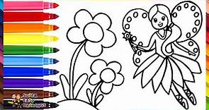 How To Draw A Fairy 🧚 Drawing And Coloring A Fairy With Flowers 🌼🌈 Drawings For Kids