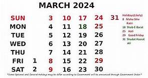March Calendar 2024