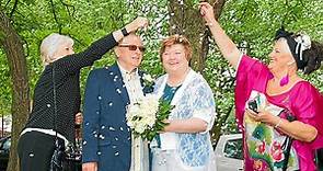Saxophonist ties knot with first love at 74