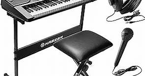 Hamzer 61-Key Portable Electronic Keyboard Piano with Stand, Stool, Headphones, Microphone & Sticker Sheet