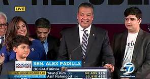 Alex Padilla addresses the state as he keeps California Senate seat in Democratic column