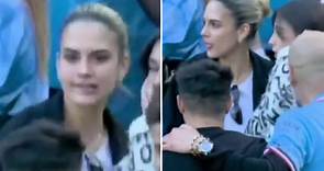 Maria Guardiola goes viral for lip-licking reaction to Man City star getting pic with dad Pep during title