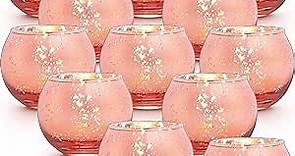 LAMORGIFT 12 Pcs Rose Gold Votive Candle Holders - Tea Lights Candle Holder for Mother's Day, Rose Gold Party Bridal Shower Decorations- Mercury Glass Votives for Wedding, Sweet 16 Party