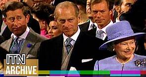 1995: The Queen, Prince Philip, and Prince Charles at the Wedding of Pavlos, Crown Prince of Greece