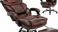 Comermax Ergonomic Reclining Office Chairs with Lumbar Support Footrest 400lbs Big and Tall Faux Leather Recliner Desk Chair, Managerial Executive Chairs for Heavy People