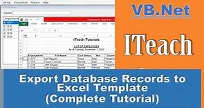 [VB.Net Part 7] - Export Database Records to Excel Template in Visual Basic.Net (Complete Tutorial)