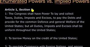 Enumerated and implied powers of the US federal government