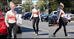 Elle Fanning in Tights and Sports Bra Out in Studio City