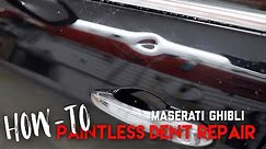 How to Remove a Dent on a Maserati Ghibli front door | Paintless Dent Repair