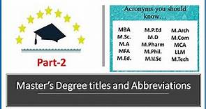 Master's degree titles and abbreviations| academic degrees abbreviations| #degreetitles| #EToddlers