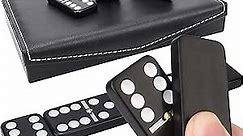 Double Six Standard Dominos Set, 28 Tiles with Black Leather Case - Classic Board Game for Adults and Kids