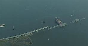 Baltimore bridge collapses | Aerial footage as the sun rises