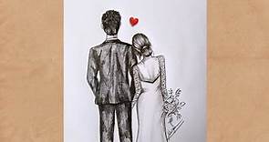 How to draw a bride and groom👰🤵💍 Wedding couple drawing love❤️ drawings wedding dress step by step