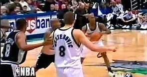 Bruce Bowen with a in-game flying kick to the face.