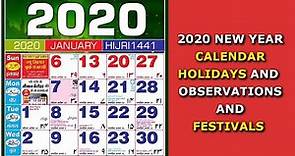 New year 2020 Calendar, Festivals and Holidays