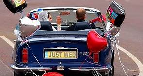 The Duke and Duchess of Cambridge leave Buckingham Palace in an Aston Martin