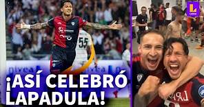 Gianluca Lapadula celebra ascenso del Cagliari a la Serie A de Italia