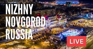 Christmas Lights in NIZHNY NOVGOROD, Russia on Friday Night. Winter 2023. LIVE