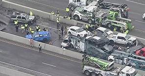 RAW: Aerial footage of deadly pileup crash in Fort Worth, Texas involving up to 100 vehicles