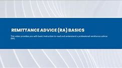 Remittance Advice (RA) Basics