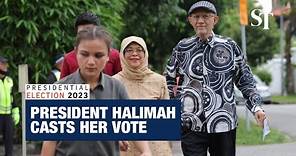 President Halimah Yacob casts her vote for her successor