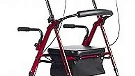 BEYOUR WALKER All-Terrain Upright Rollator Walker, Stand Up Rolling Walker with Big 10” PU Non-Pneumatic Wheels, Padded Seat and Backrest for Seniors, Burgundy