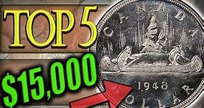 5 VALUABLE CANADIAN SILVER DOLLARS WORTH MONEY - RARE DOLLAR COINS IN YOUR COLLECTION!!