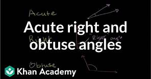 Acute right and obtuse angles | Angles and intersecting lines | Geometry | Khan Academy