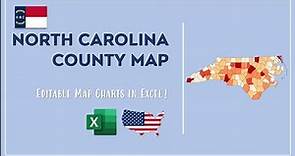 North Carolina County Map in Excel - Counties List and Population Map