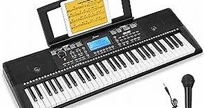 Donner DEK-610 Piano Keyboard, 61 Keys Digital Piano for Beginner/Professional, Electric Piano with Music Stand & Microphone, Supports MP3/USB MIDI/External Audio/Microphone/Headphones/Sustain Pedal