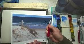Painting sand easily - watercolor. Step by step tutorial wet sand, damp sand, dry sand, and water.
