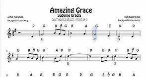 Amazing Grace Easy Notes Sheet Music for Beginners in treble Clef for Violin Flute Recorder Oboe