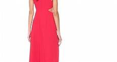 Halston Heritage Women's Sleeveless Deep V Neck Gown with Side Cut Outs, Lipstick, 2