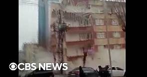 Video shows building collapse in Turkey as earthquake strikes
