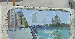 Embankment of the Moscow River plein air etude with oil paints National Flag Day
