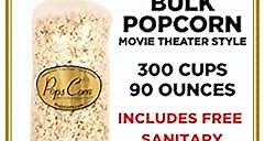 POPCORN! Gourmet Popcorn XL BULK/WHOLESALE-300 Total cups-90oz-MOVIE THEATER STYLE! Butter Flavor PARTY BAG. Popped Event Bag Favors, Buffet, Bar FREE SANITARY SCOOPER!