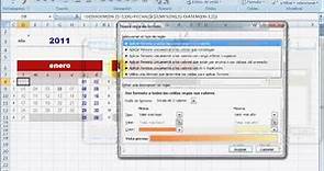 Excel 2007 formato condicional mediante fórmulas aplicado a un calendario.