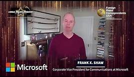 Corporate VP Communications Microsoft, Frank X. Shaw addresses the Foreign Press Correspondents USA
