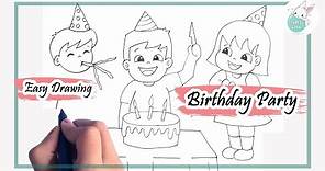 How to draw celebrating birthday party easy drawing tutorial for beginners