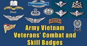 Army Airborne, Ranger, Marksmanship, Aviator, Aircrew, Combat Infantry & Medical Badges in Vietnam.